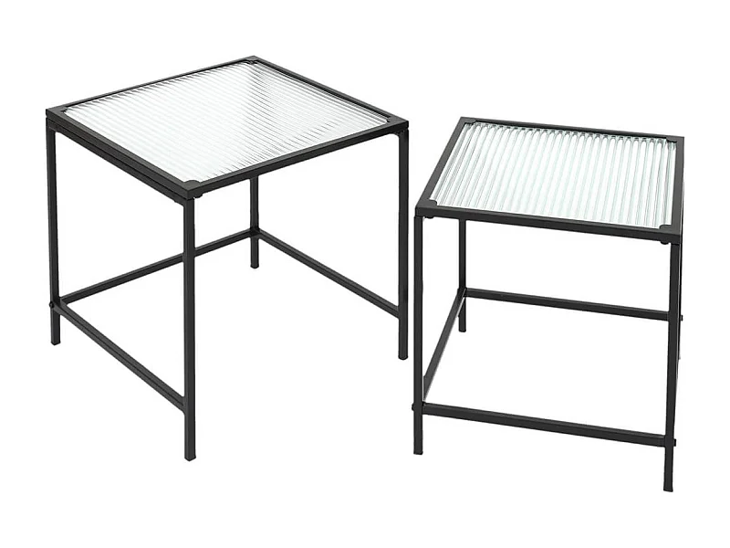 GLASSI - Tables Gigognes Noires Plateau en Verre Texturé