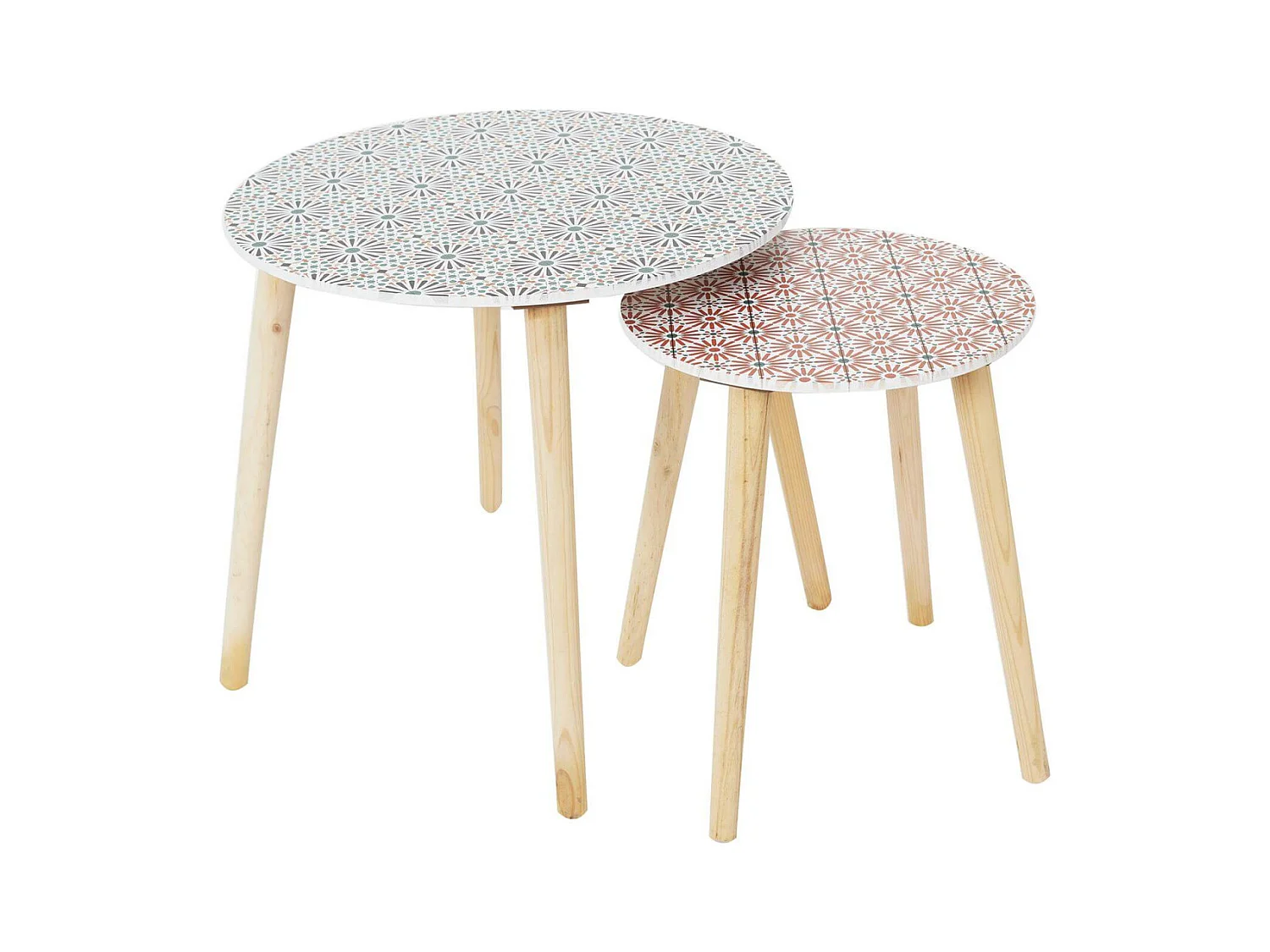 DISSA - Lot de 2 Tables Gigognes Motifs Floraux Pieds Bois
