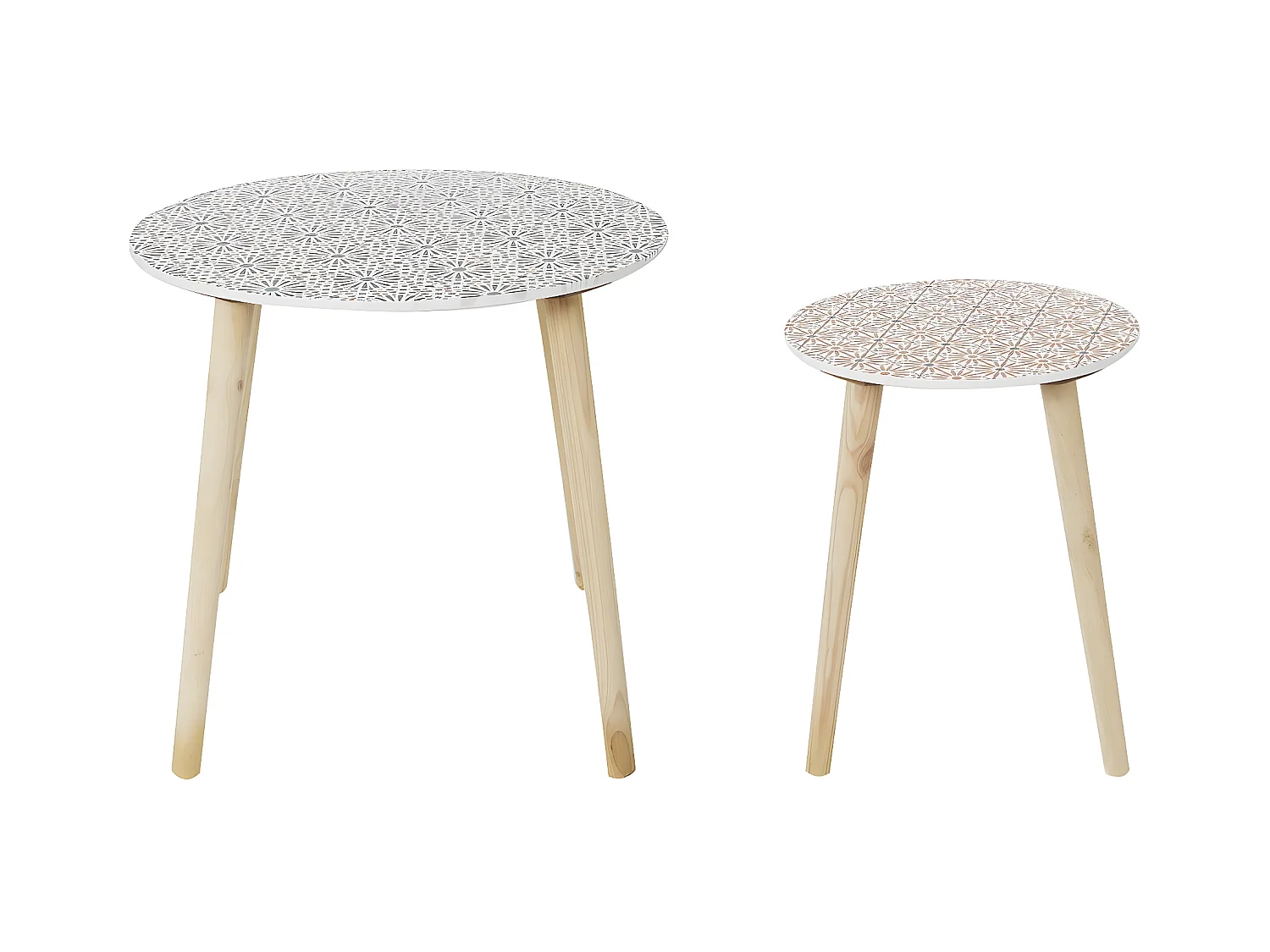 DISSA - Lot de 2 Tables Gigognes Motifs Floraux Pieds Bois