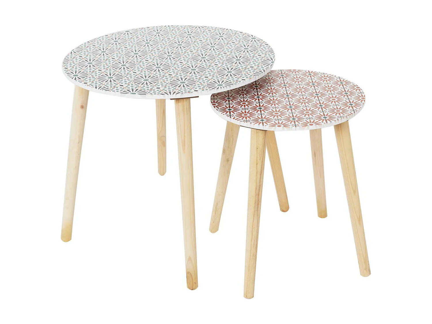 DISSA - Lot de 2 Tables Gigognes Motifs Floraux Pieds Bois
