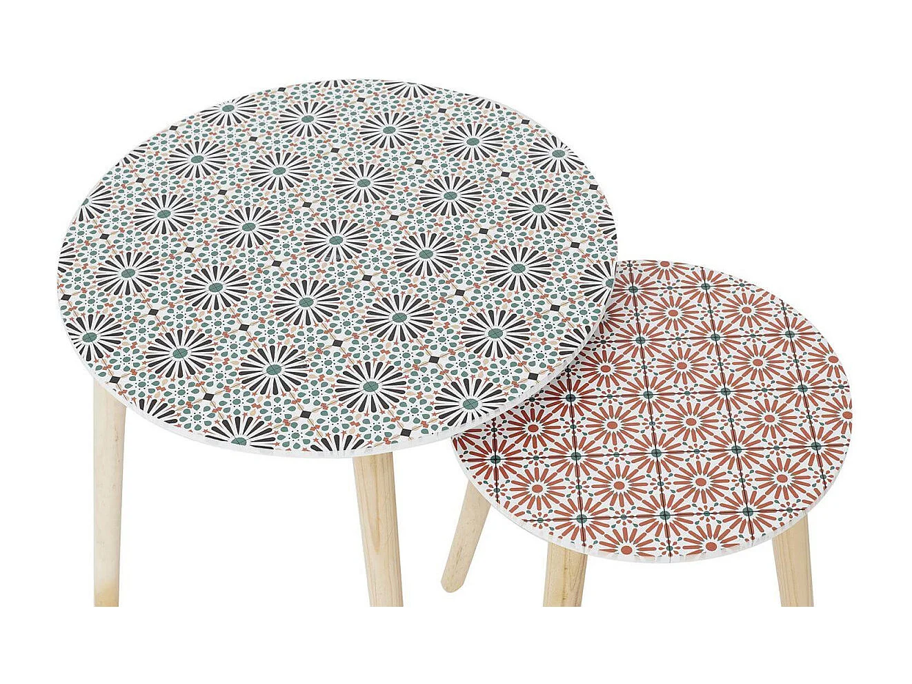 DISSA - Lot de 2 Tables Gigognes Motifs Floraux Pieds Bois