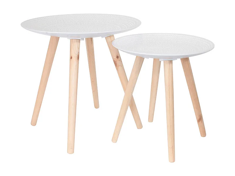 TANIA - Tables Gigognes Blanches Motif Gouttelettes