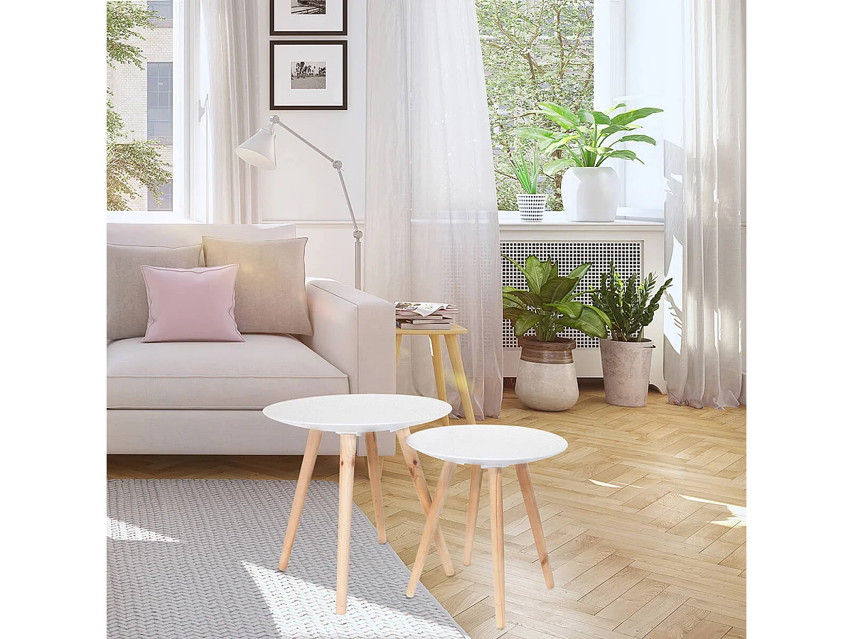 TANIA - Tables Gigognes Blanches Motif Gouttelettes