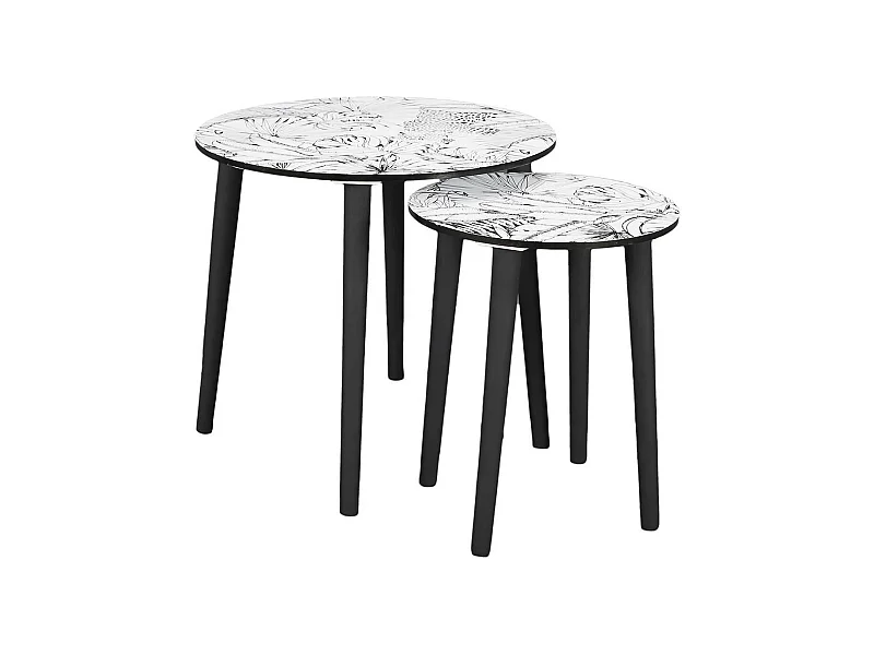 LEILANIE - Lot de 2 Tables Gigognes Plateaux Motif Jungle