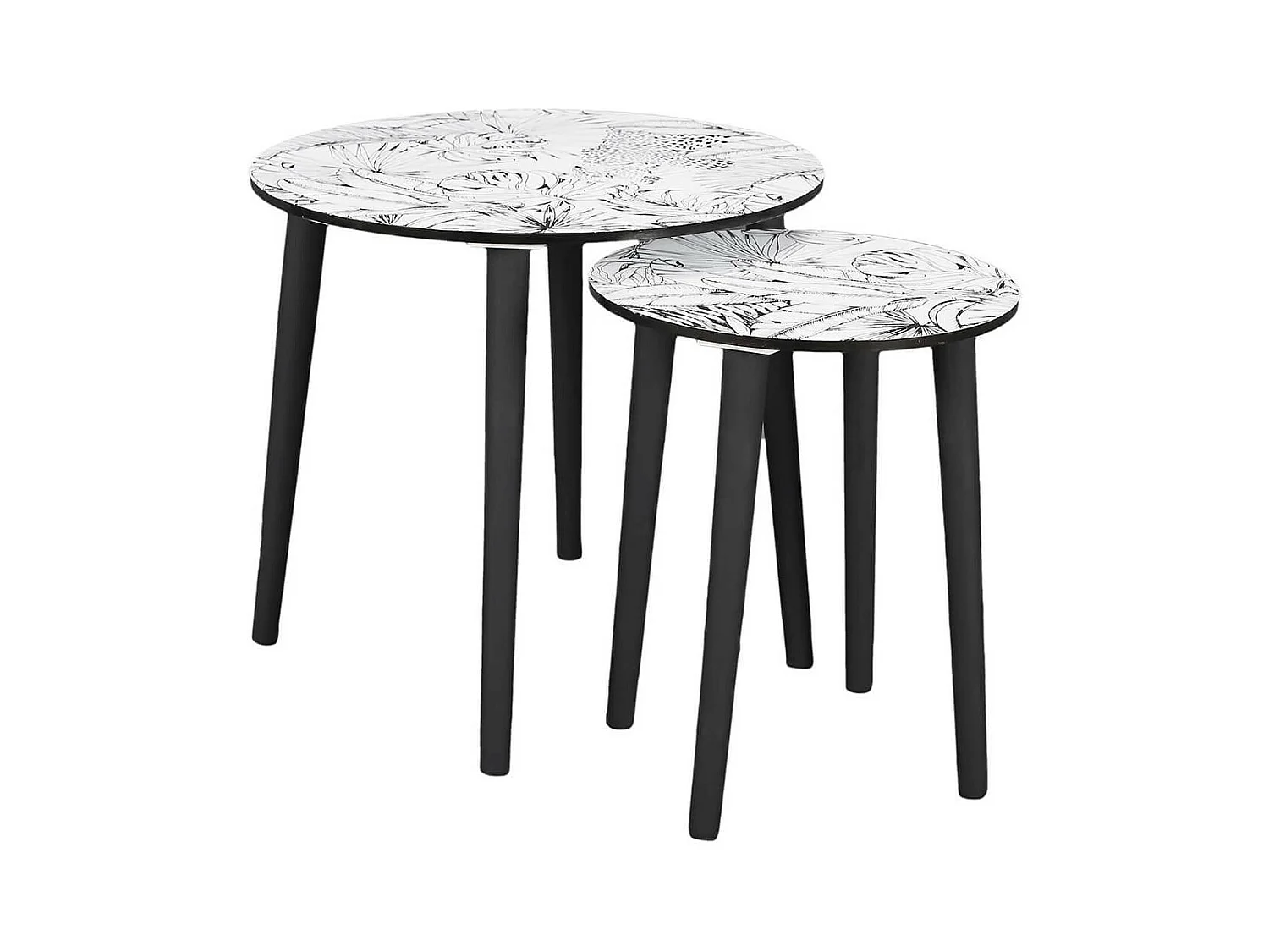 LEILANIE - Lot de 2 Tables Gigognes Plateaux Motif Jungle