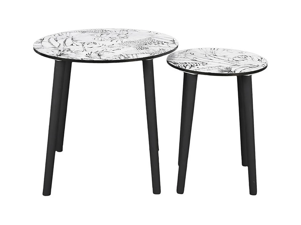 LEILANIE - Lot de 2 Tables Gigognes Plateaux Motif Jungle