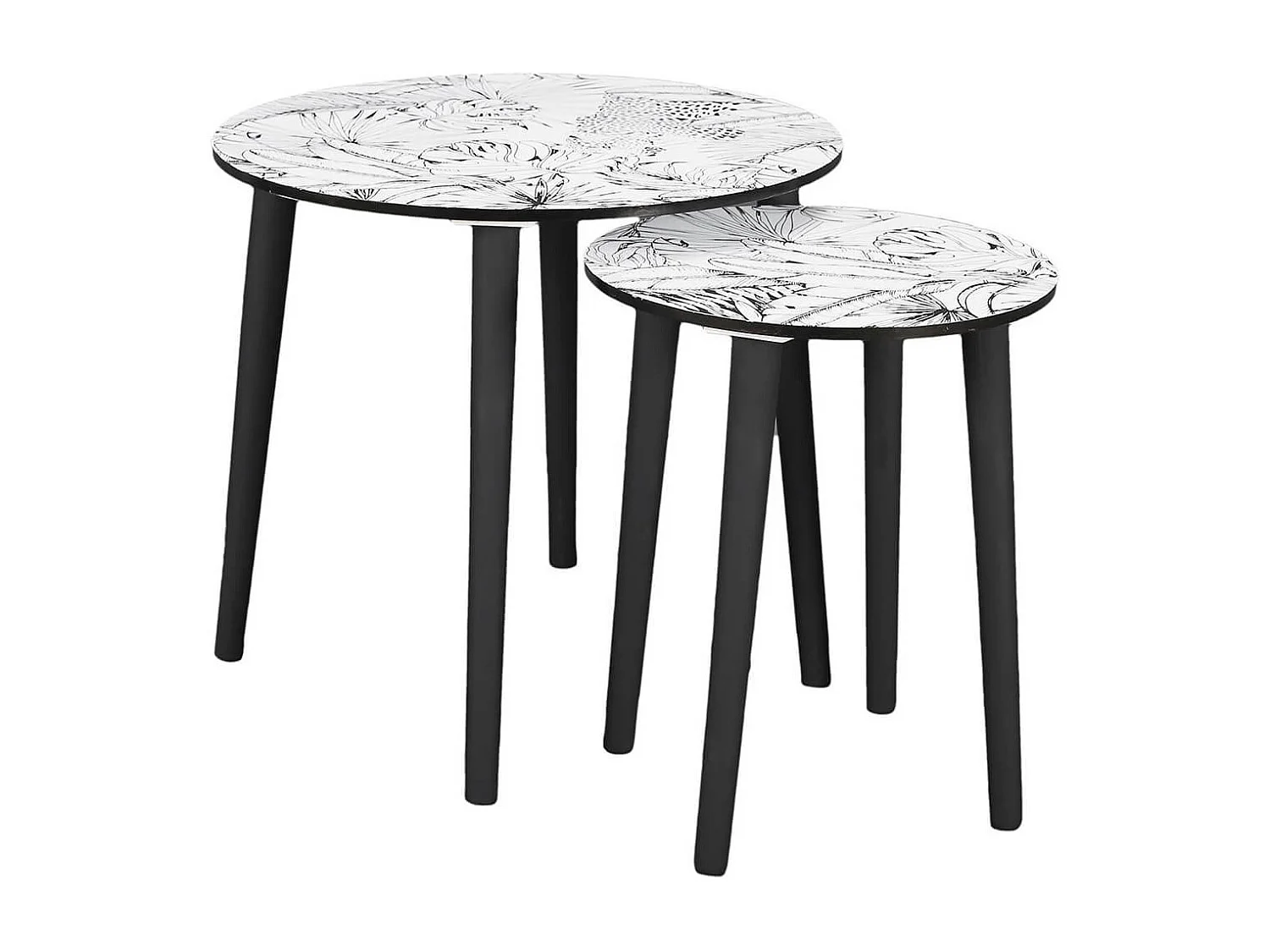 LEILANIE - Lot de 2 Tables Gigognes Plateaux Motif Jungle