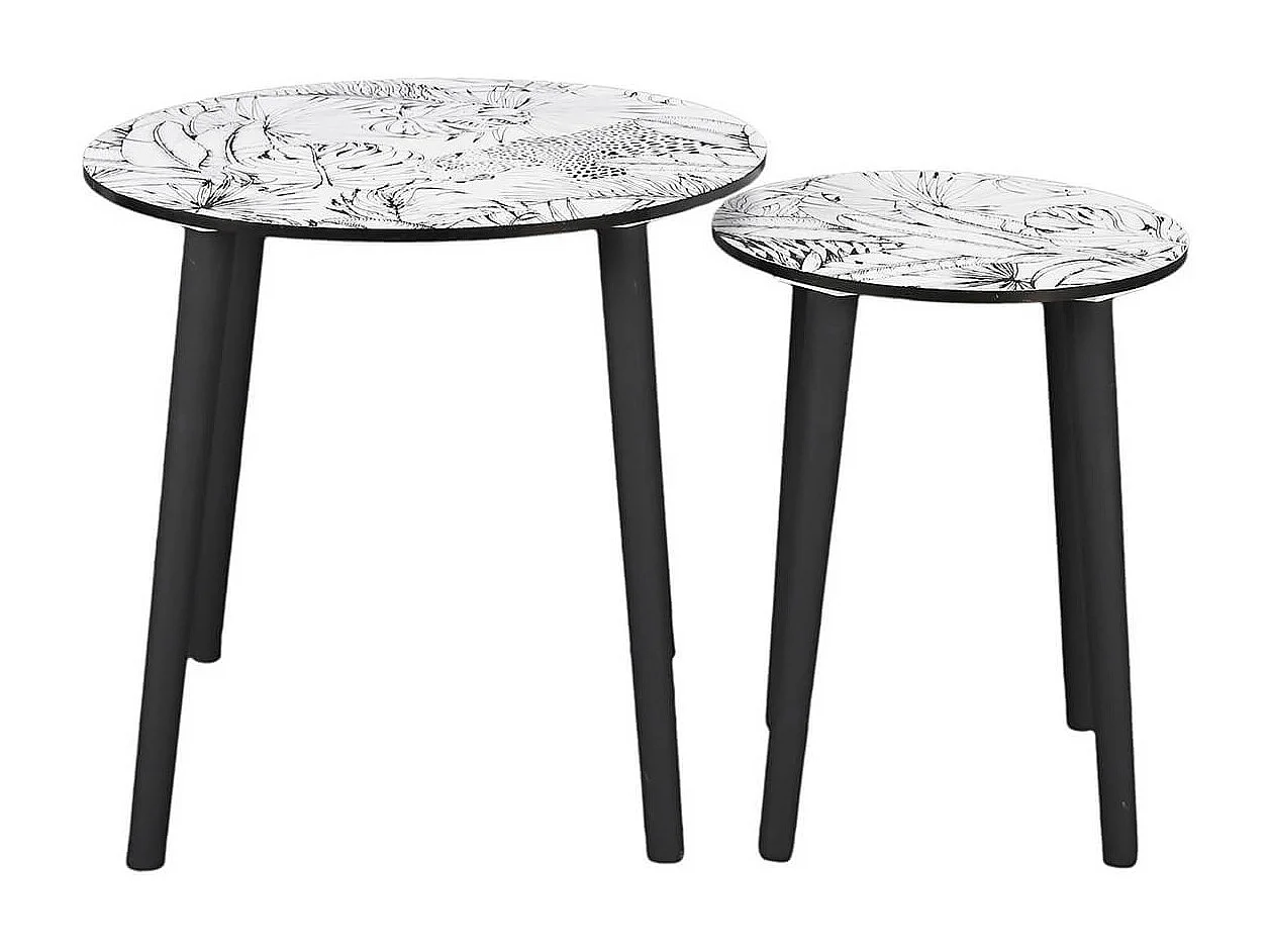 LEILANIE - Lot de 2 Tables Gigognes Plateaux Motif Jungle