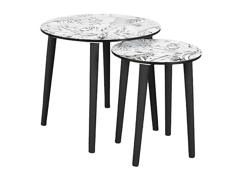 LEILANIE - Lot de 2 Tables Gigognes Plateaux Motif Jungle