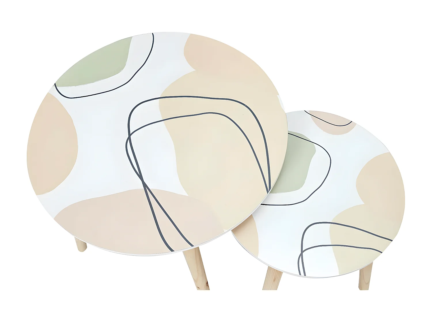 DISSA - Lot de 2 Tables Gigognes Motifs Abstraits Pieds Bois