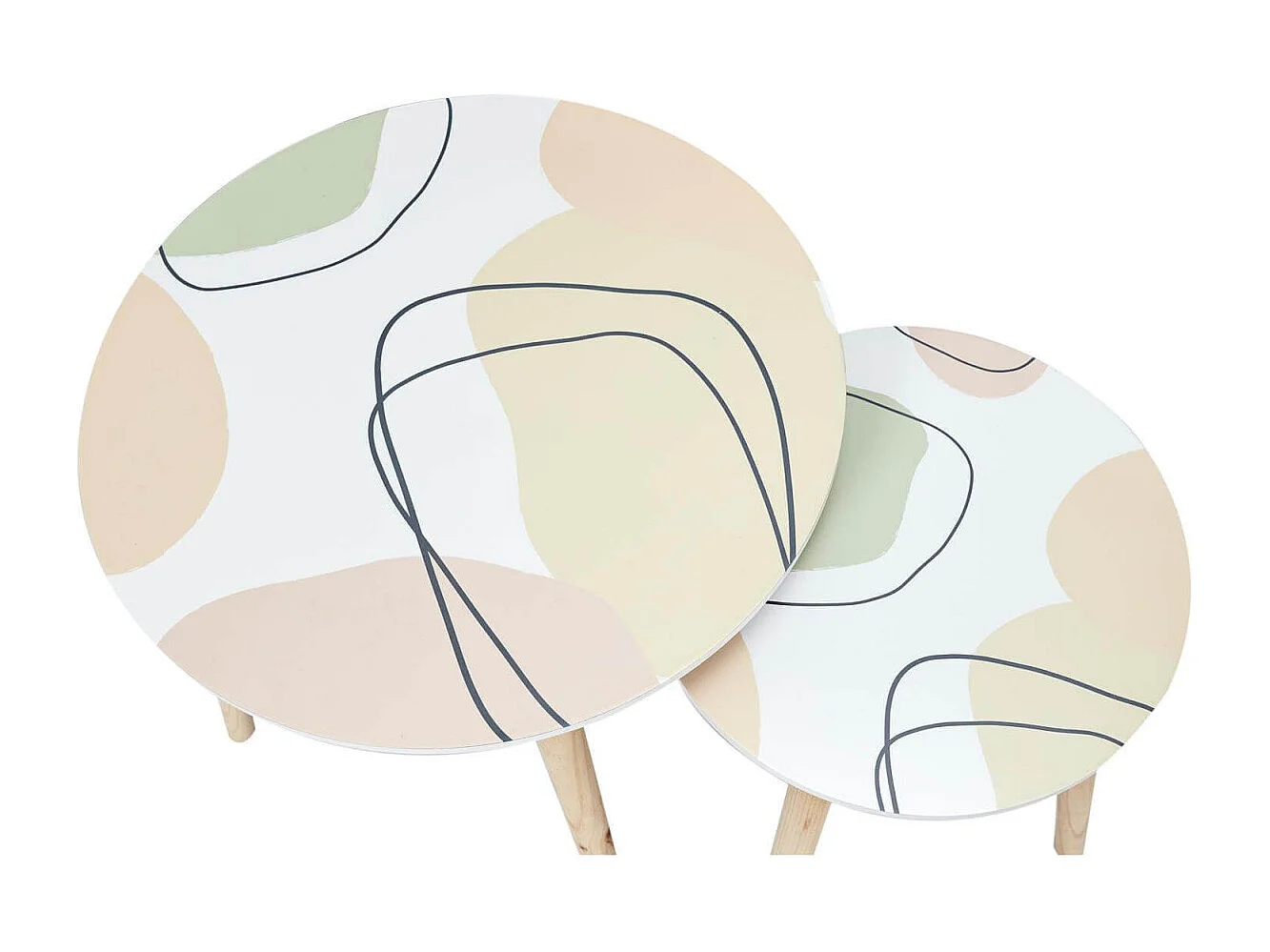 DISSA - Lot de 2 Tables Gigognes Motifs Abstraits Pieds Bois