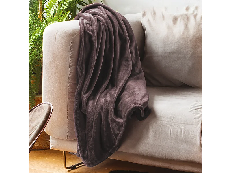 Plaid polaire 150x200 cm microvelours 100% Polyester 280 g/m2 VELVET marron ebene