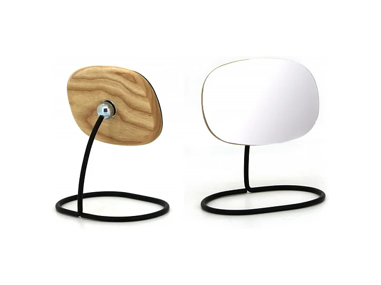 Miroir à poser pivotant et détachable en bois et métal noir - ZOOM