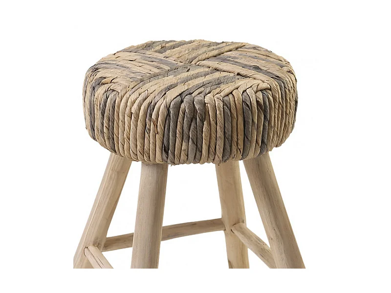 Tabouret/Table d'appoint artisanal en bois de teck et tressage - TRESA