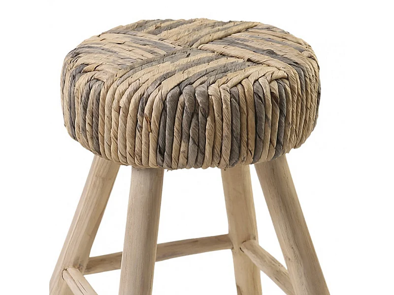 Tabouret/Table d'appoint artisanal en bois de teck et tressage - TRESA