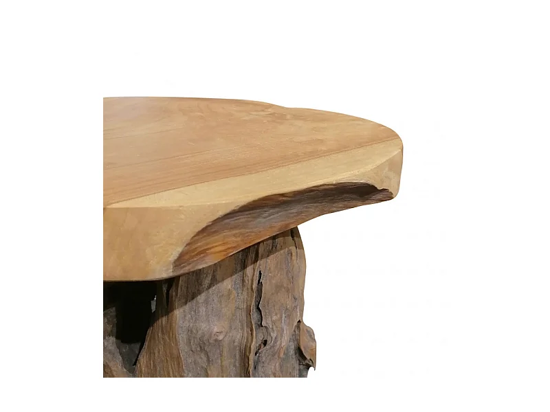 Tabouret en bois de teck plateau rond et piètement racine - DAPHNE 02