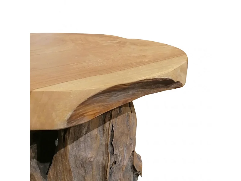 Tabouret en bois de teck plateau rond et piètement racine - DAPHNE 02