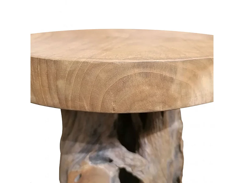 Tabouret en bois de teck plateau rond et piètement racine - DAPHNE 02