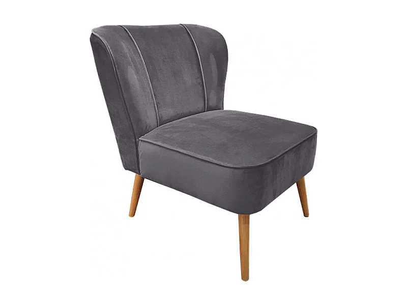 Petit fauteuil bas en velours gris style crapaud - KARLA