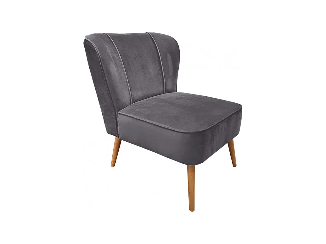 Petit fauteuil bas en velours gris style crapaud - KARLA