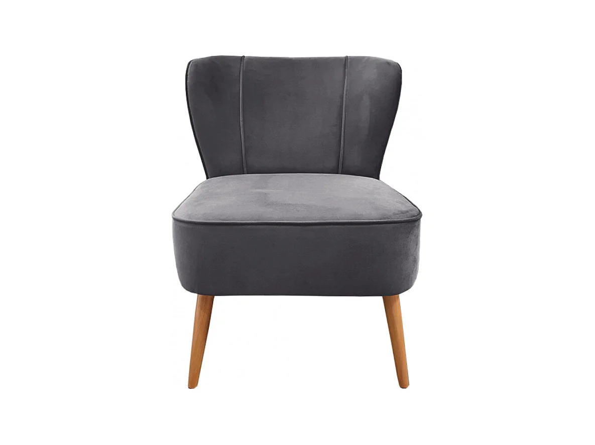 Petit fauteuil bas en velours gris style crapaud - KARLA