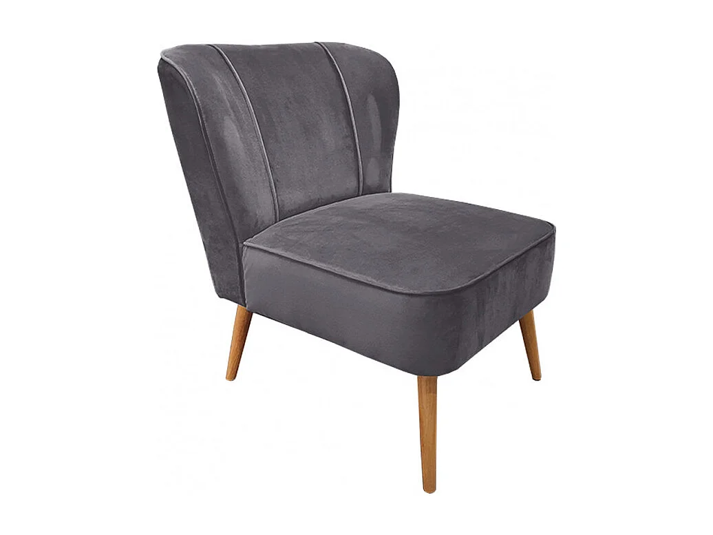 Petit fauteuil bas en velours gris style crapaud - KARLA