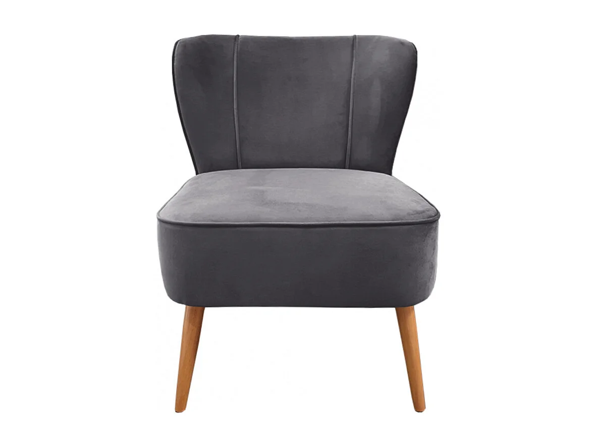 Petit fauteuil bas en velours gris style crapaud - KARLA