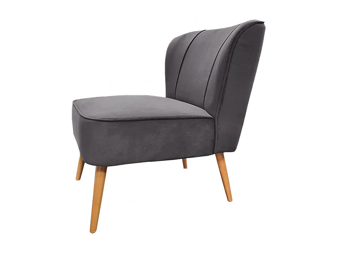 Petit fauteuil bas en velours gris style crapaud - KARLA