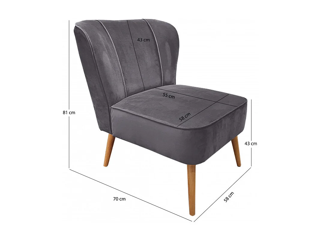 Petit fauteuil bas en velours gris style crapaud - KARLA