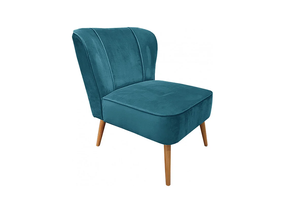 Petit fauteuil bas en velours bleu style crapaud - KARLA