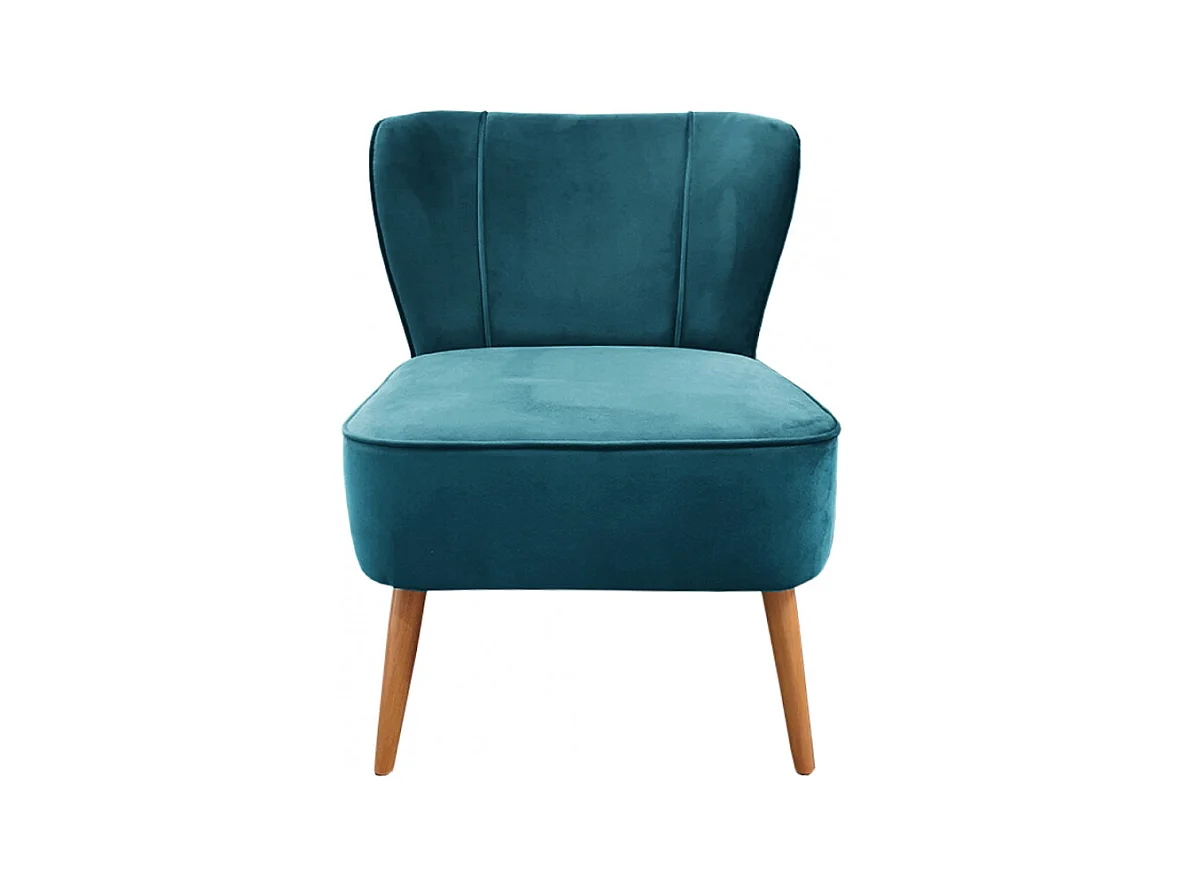 Petit fauteuil bas en velours bleu style crapaud - KARLA