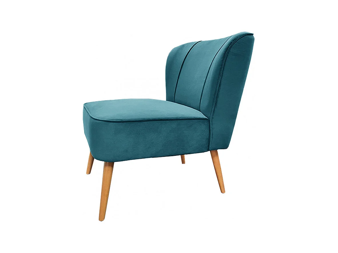 Petit fauteuil bas en velours bleu style crapaud - KARLA