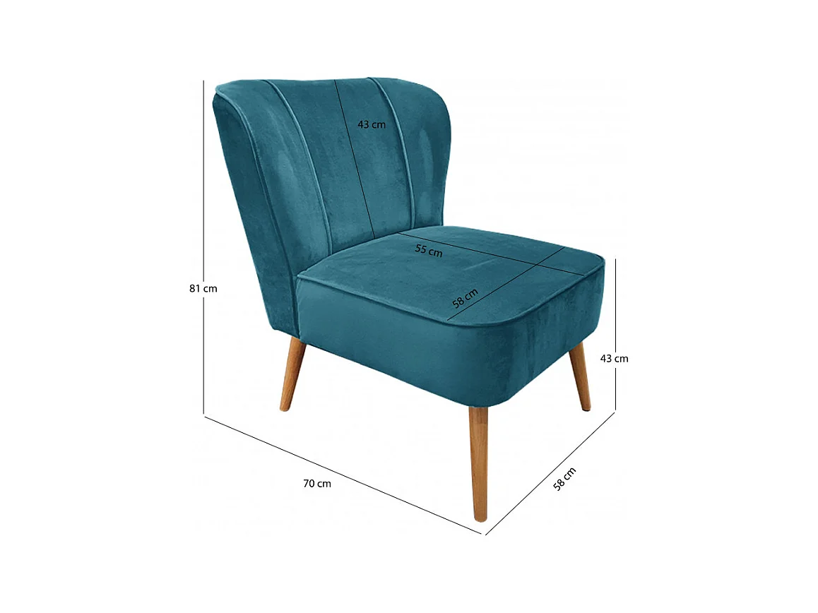 Petit fauteuil bas en velours bleu style crapaud - KARLA
