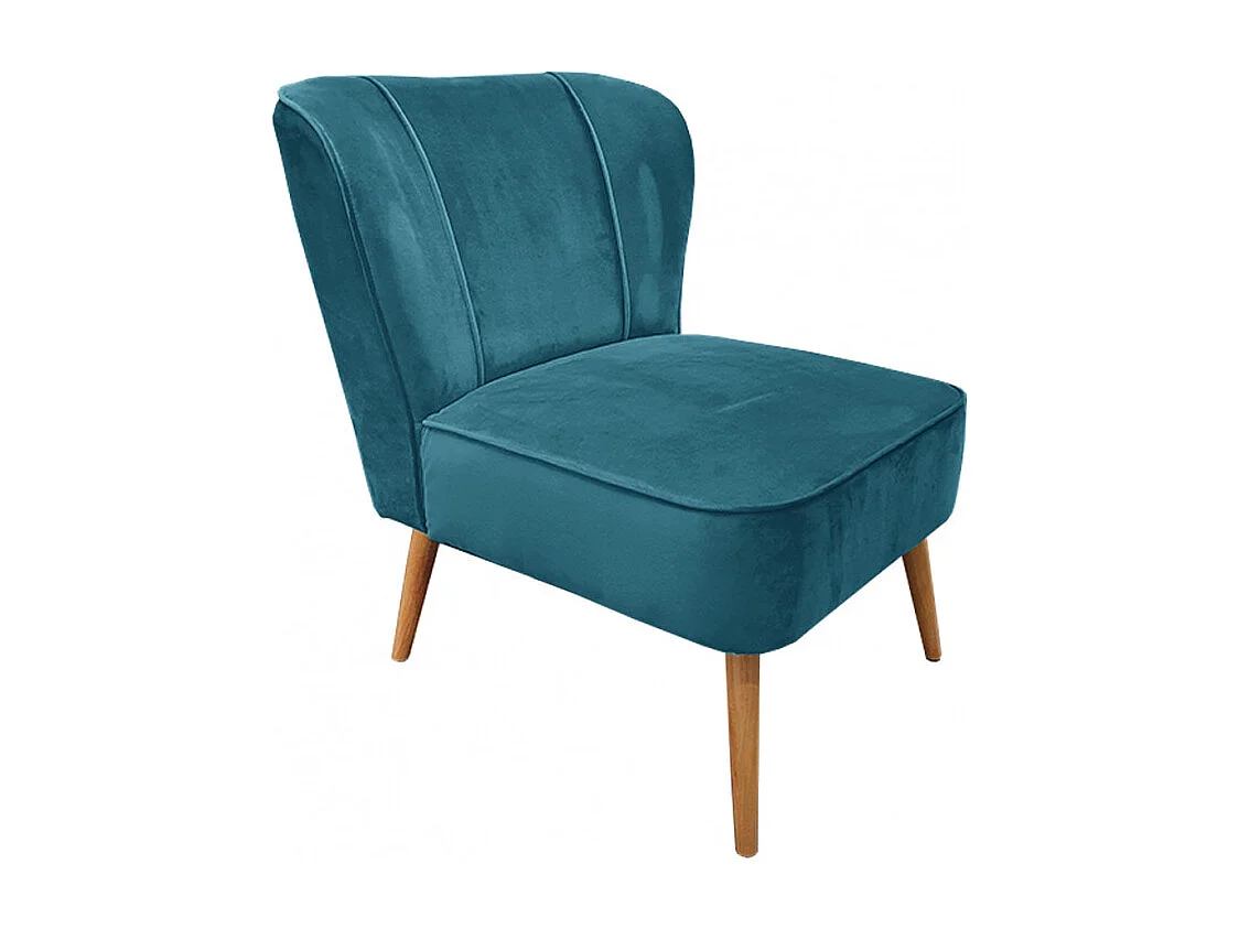 Petit fauteuil bas en velours bleu style crapaud - KARLA