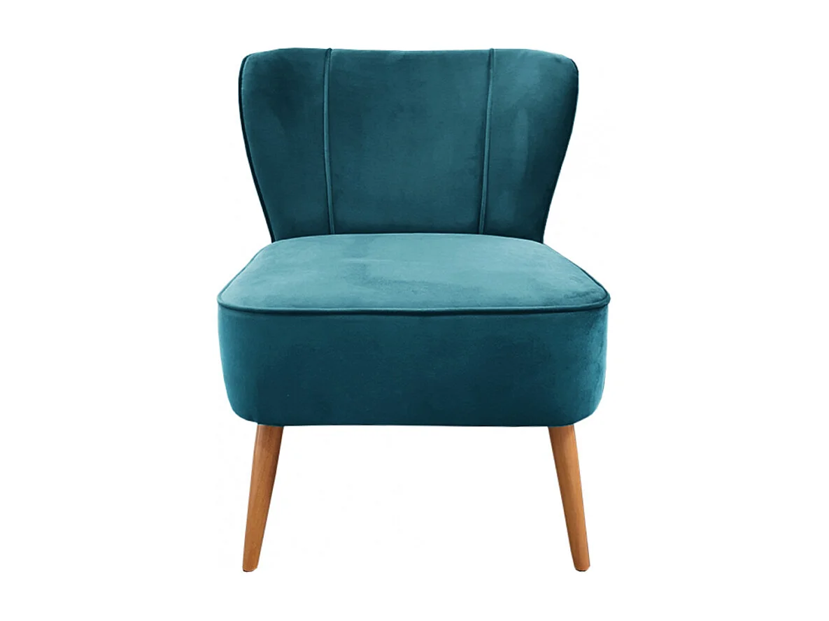 Petit fauteuil bas en velours bleu style crapaud - KARLA