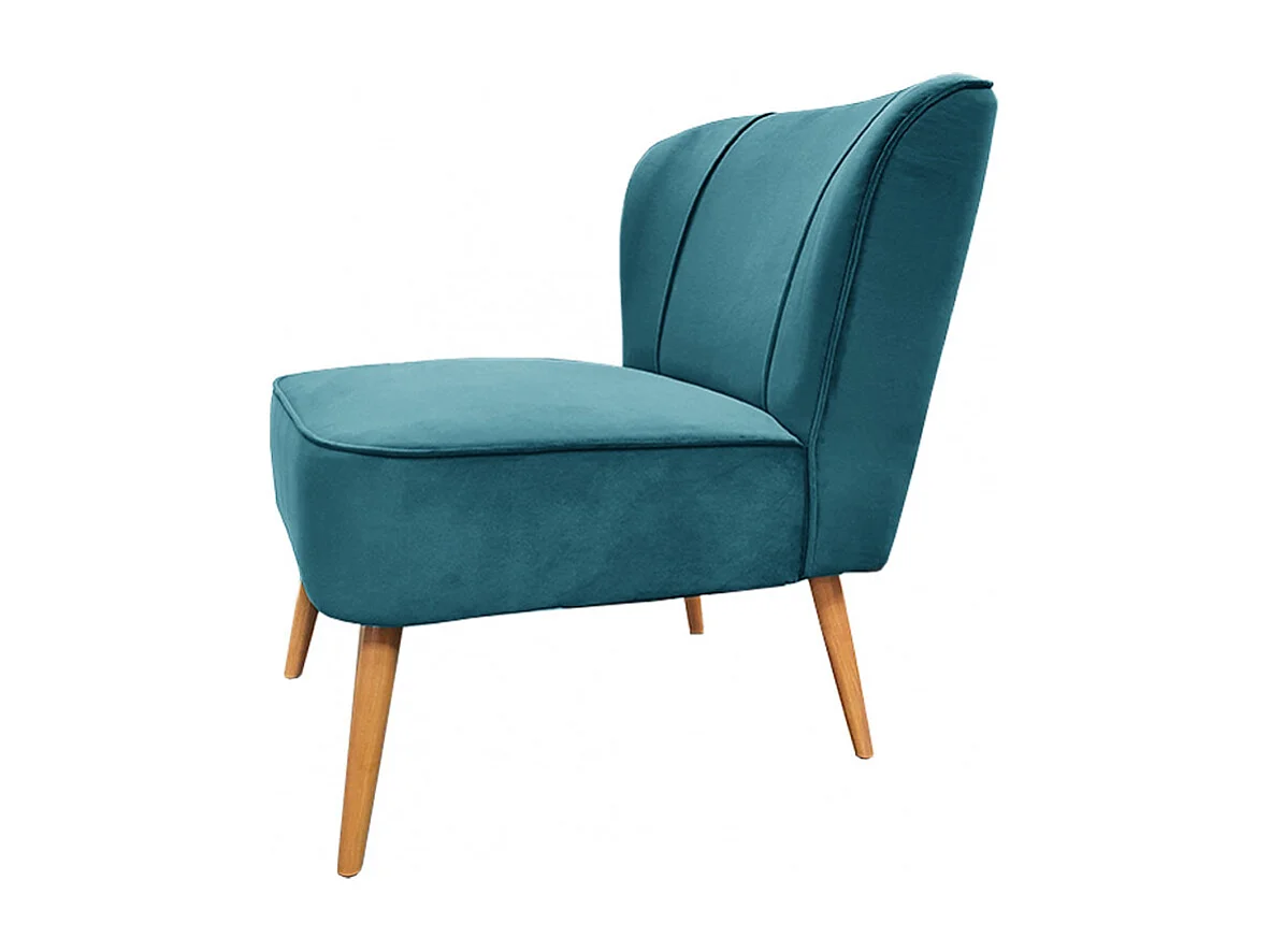 Petit fauteuil bas en velours bleu style crapaud - KARLA