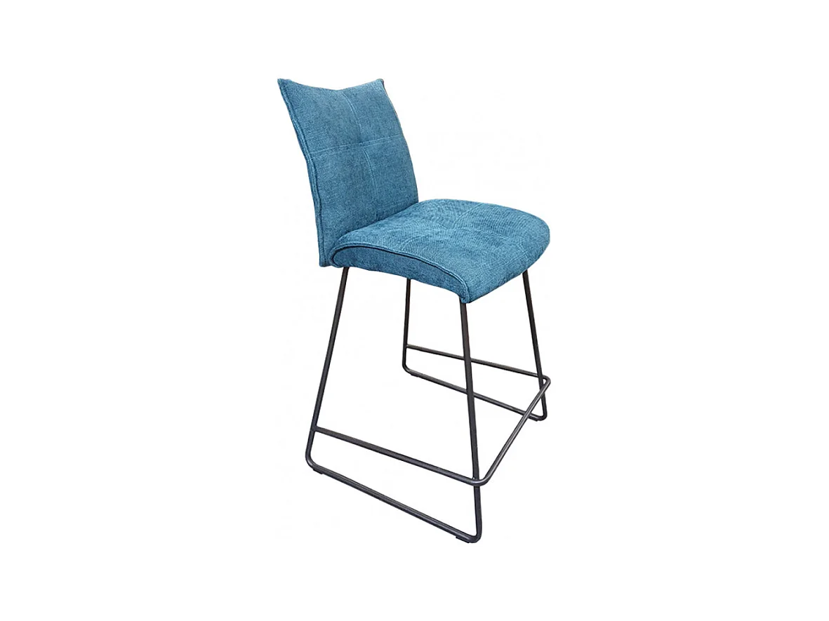 Chaise de bar en tissu bleu avec piètement en métal noir mat - LUCKY