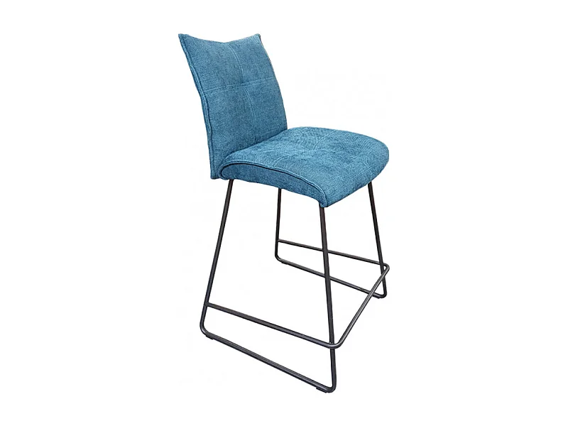 Chaise de bar en tissu bleu avec piètement en métal noir mat - LUCKY