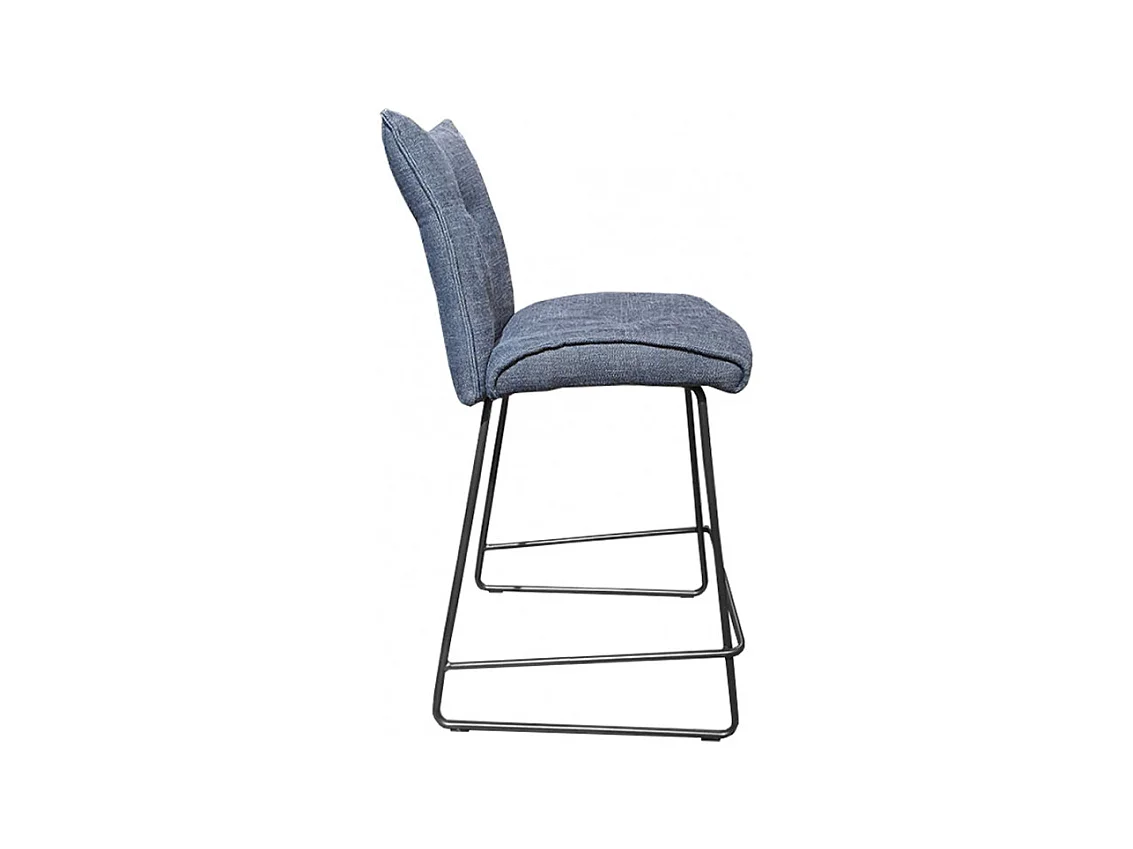 Chaise de bar en tissu gris avec piètement en métal noir mat - LUCKY