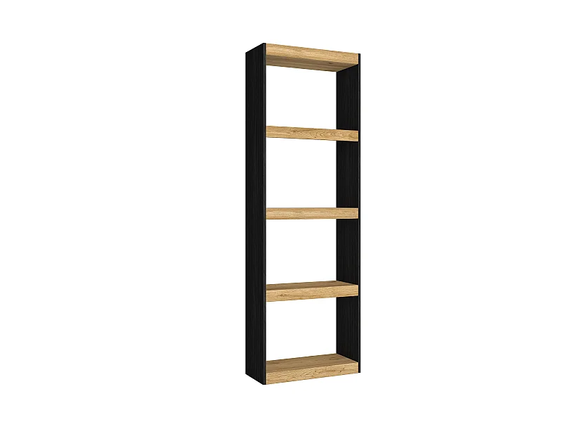 Estantería TOTEM 5 Niveles - Librería - para Salón - Color Negro/Roble 181x60x25 cm