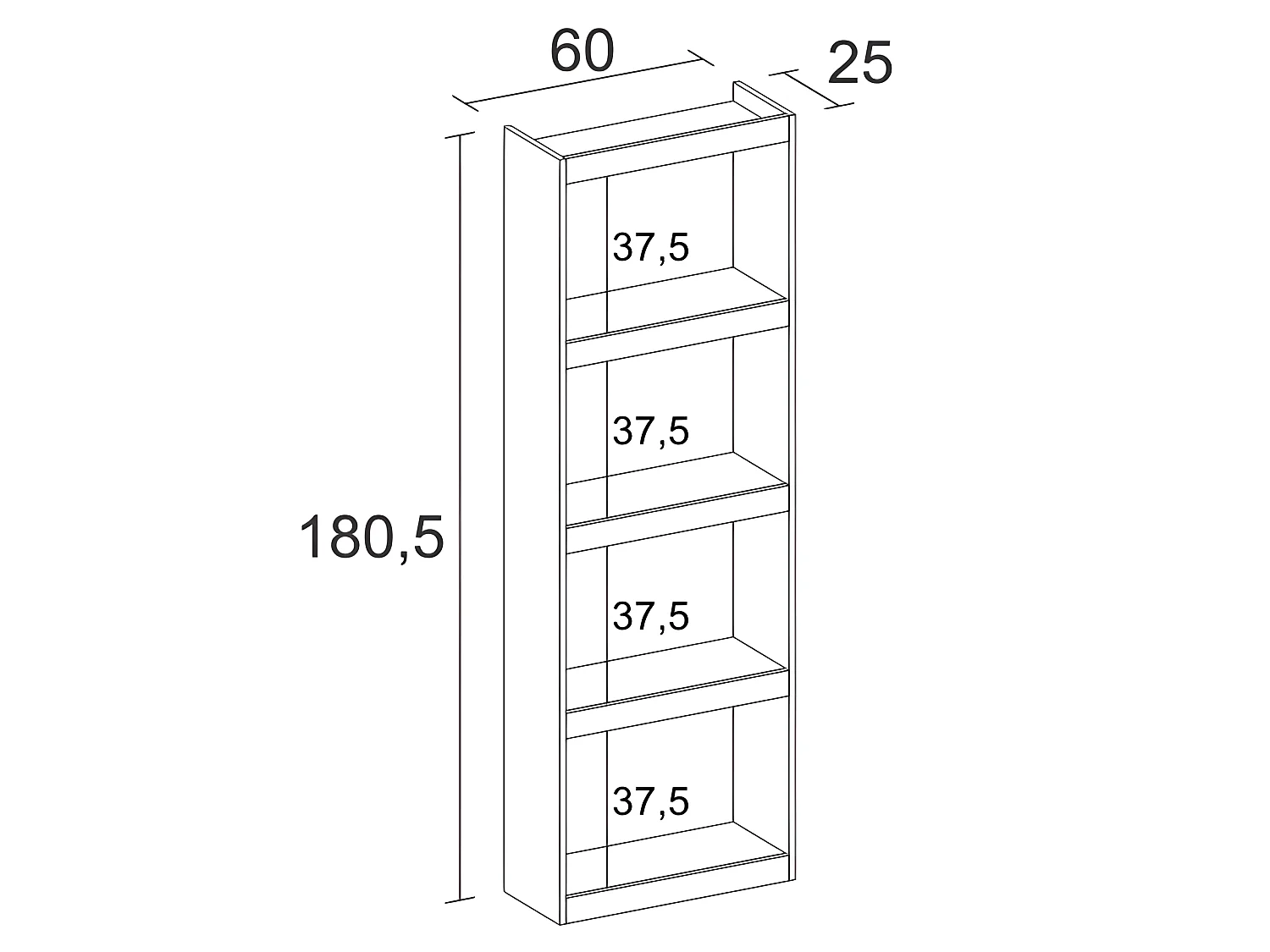 Libreria TOTEM - 5 Ripiani - Scaffale Moderna - Portaoggetti Stabile - Per Soggiorno - Sala da Pranzo - Ufficio - colore Nero 181 x 60 x 25 cm