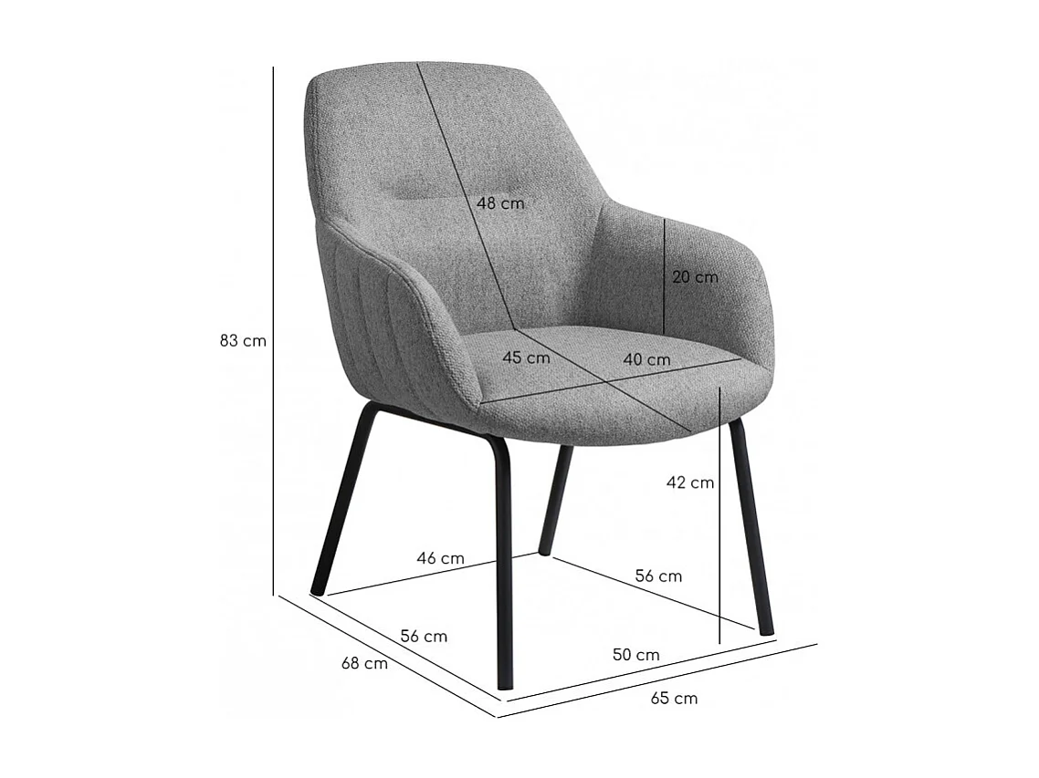 Fauteuil en tissu gris chiné avec pieds en métal noir - MUST