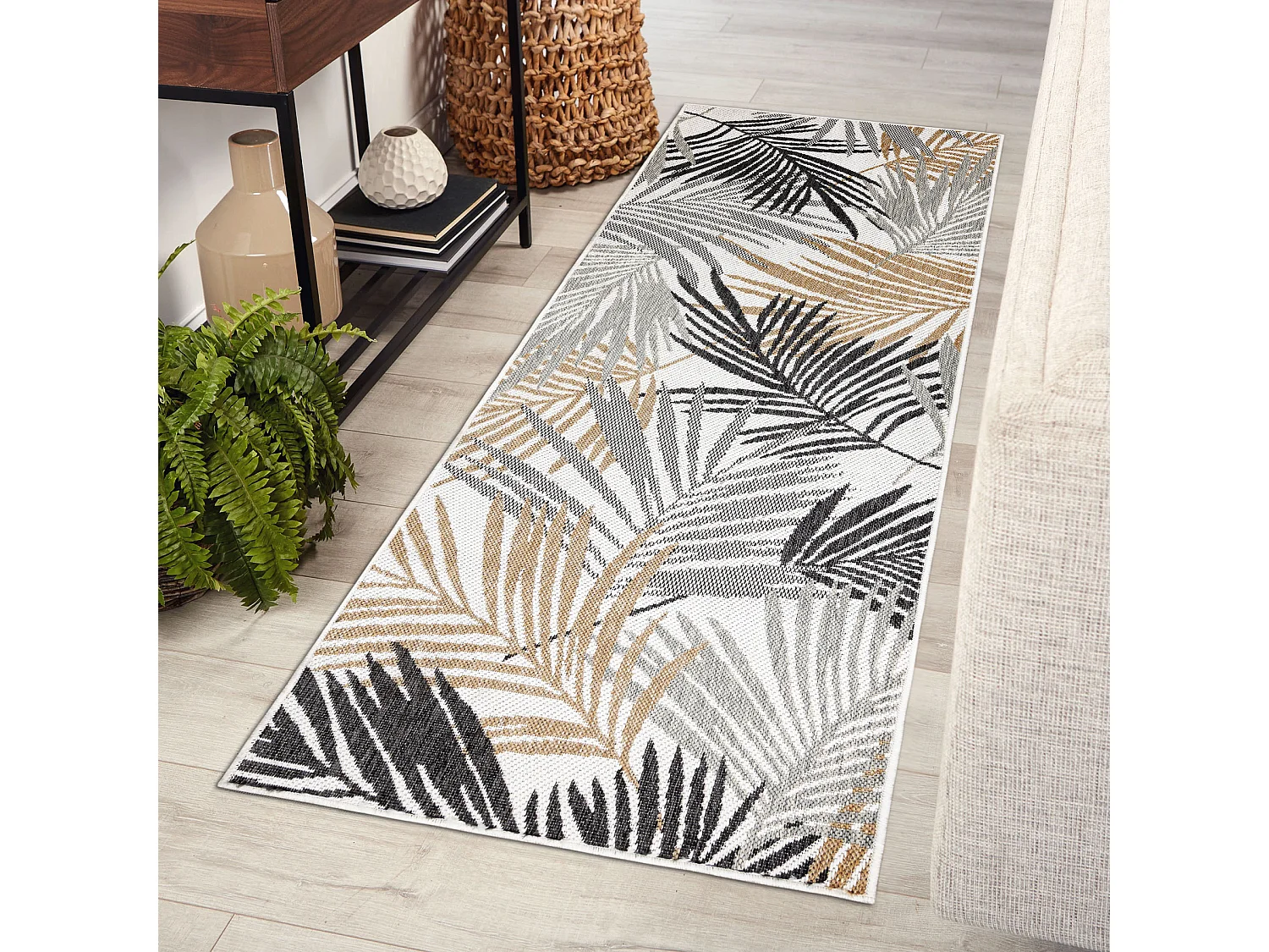 Tapis, tapis de couloir SIZAL COOPER Feuilles 22258 écru / noir 70x250 cm
