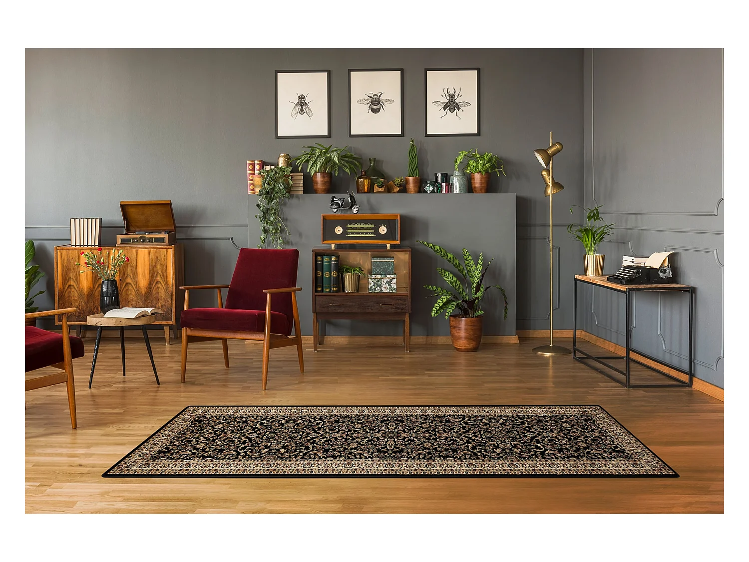 Tapijt, Vloerbekleding ROYAL ADR patroon 1745 zwart naar de gang 60x200 cm