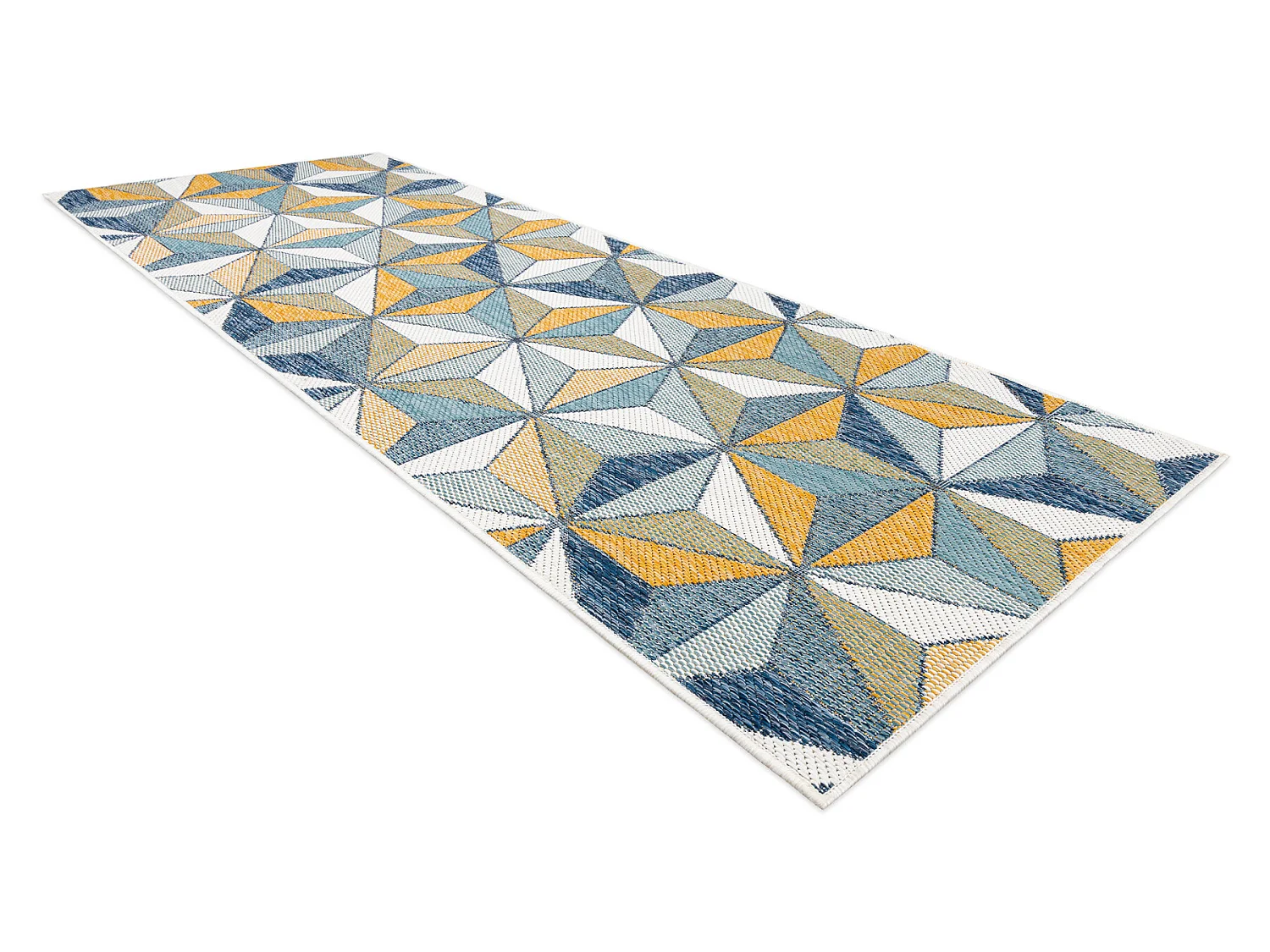 Teppich, Läufer SISAL COOPER Mosaik, Dreiecke 22222 ecru / dunkelblau 60x300 cm