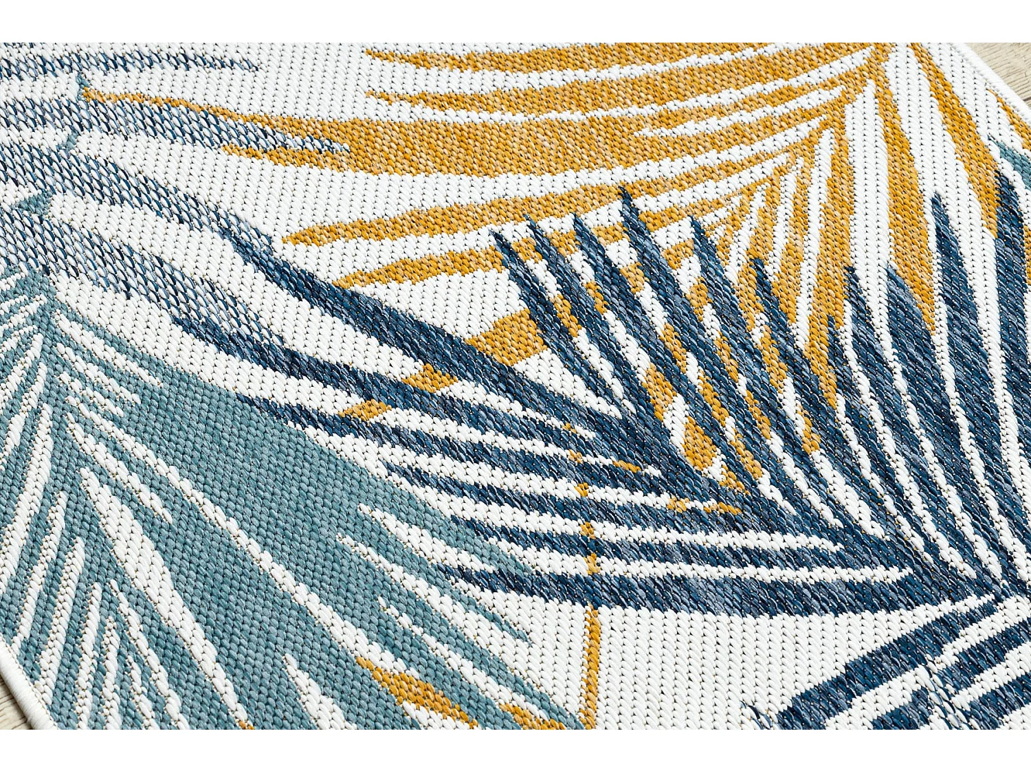 Sisal tapijt, loper SISAL COOPER Bladeren 22258 ecru / donkerblauw 60x250 cm