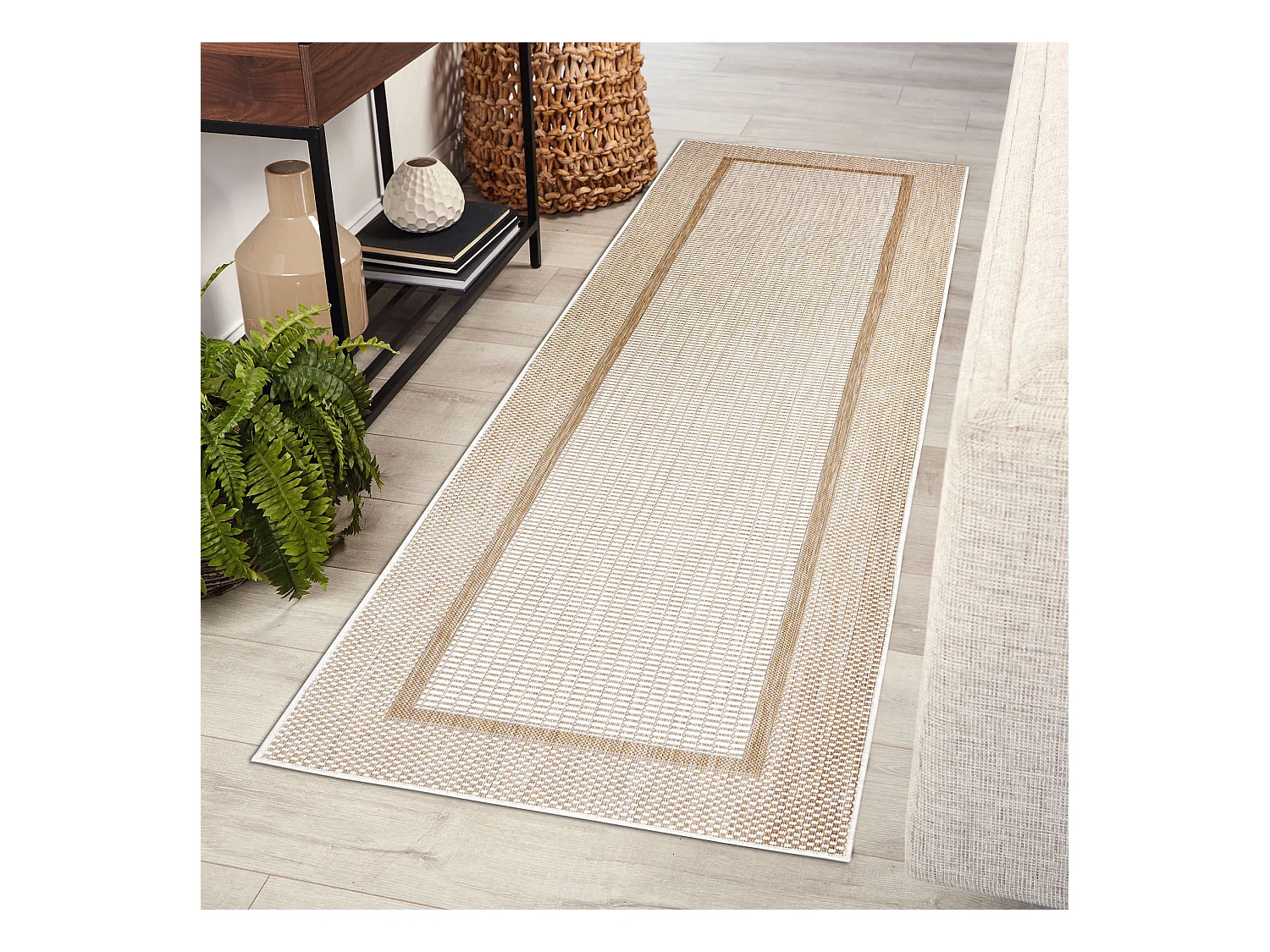 Sisal tapijt, Loper SION Kader 21782 plat te weven ecru / beige  80x200 cm