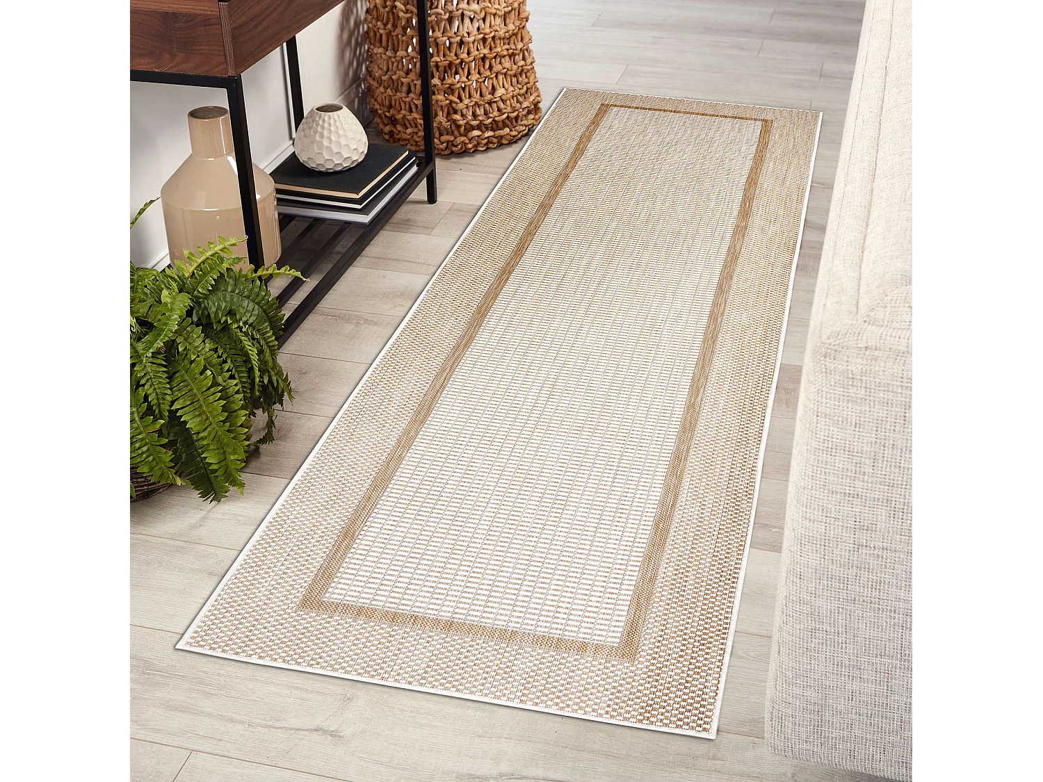 Sisal tapijt, Loper SION Kader 21782 plat te weven ecru / beige  80x250 cm