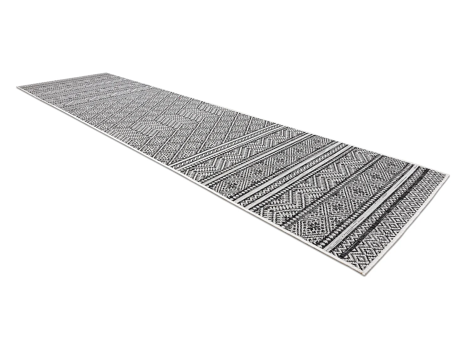 Sisal tapijt, Loper SION azteeks 22168 plat te weven zwart / ecru 80x200 cm