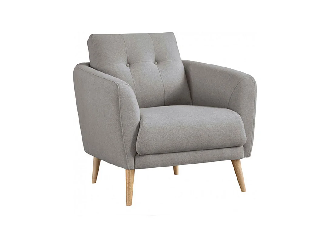 Fauteuil en tissu gris avec coussin pieds bois de hêtre massif - LORNA